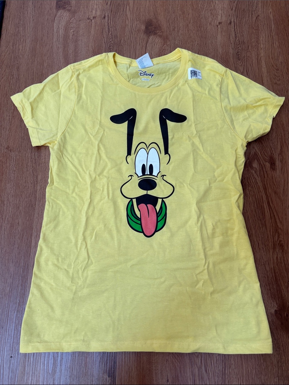 Disney Yellow Pluto Face Tee with Green Collar and Pink Tongue